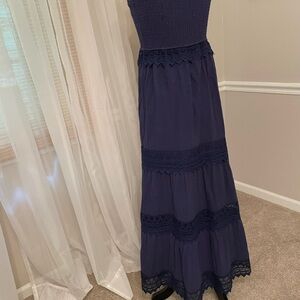 Lulu's Navy Strapless Shirred Maxi Dress